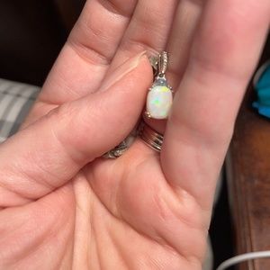 10k white gold opal dangle earrings with diamond chips